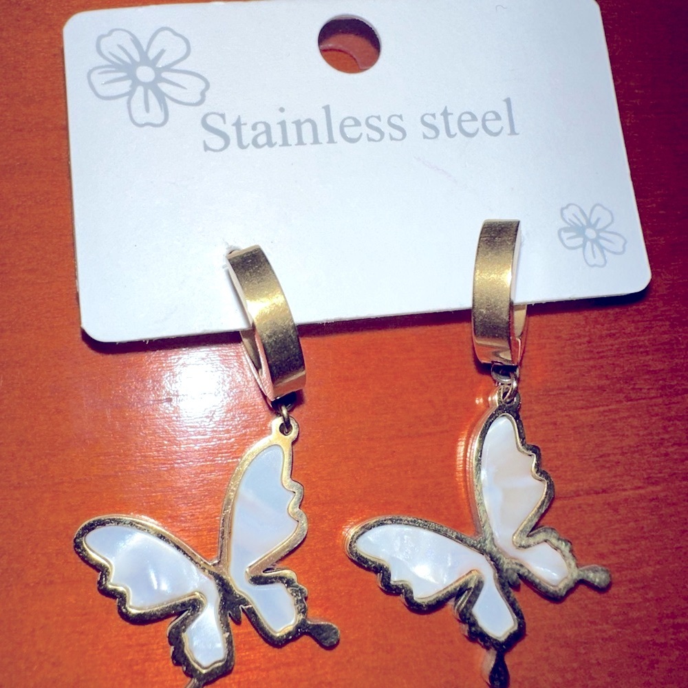 Stainless steel earrings / with shell